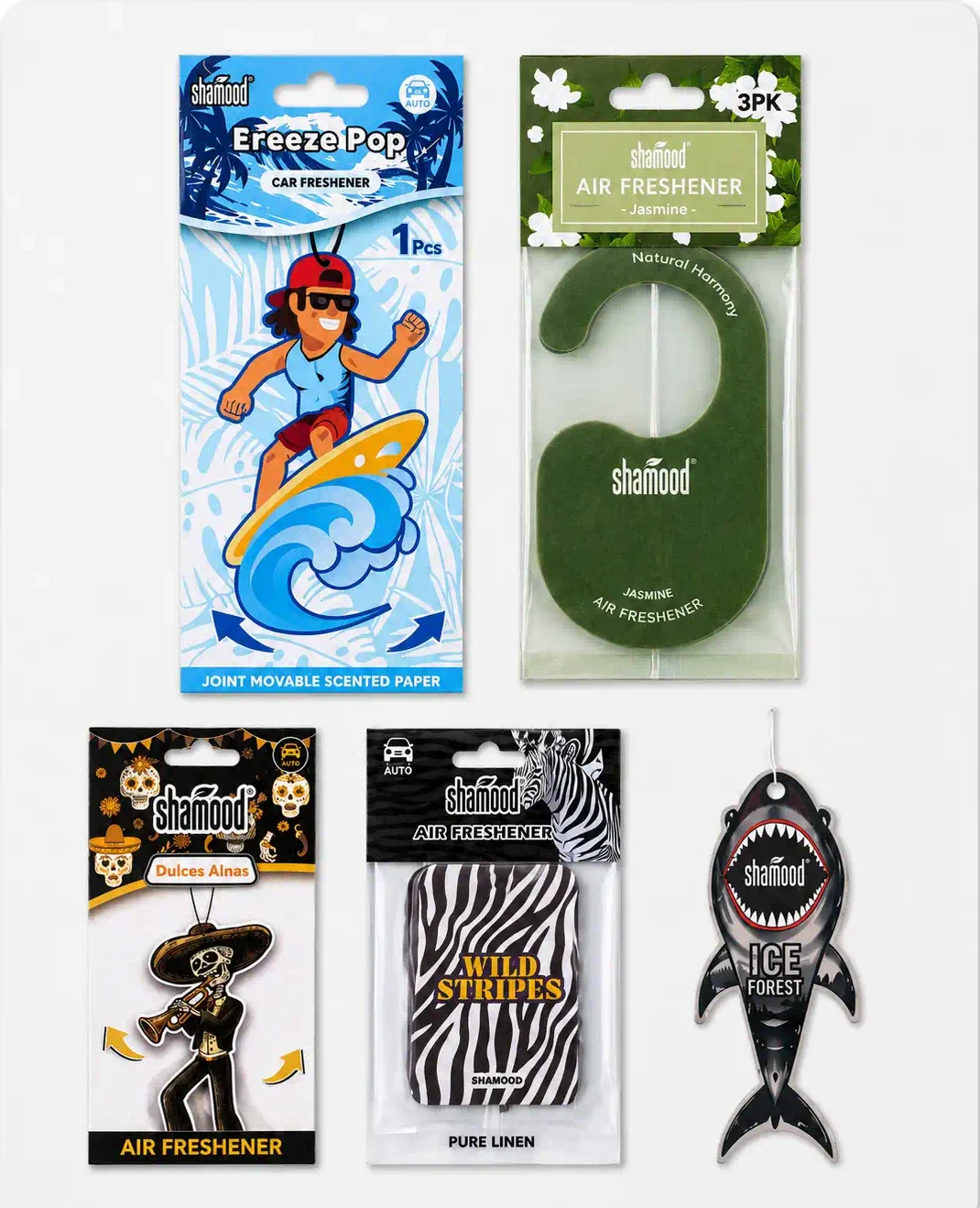die-cut paper air fresheners with customization options for printing, scent, packaging, and hanging string