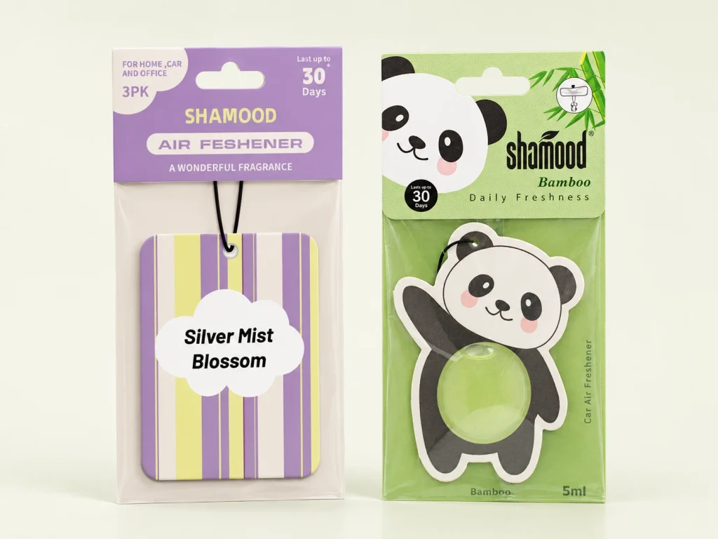 paper air freshener products with custom printed hanging card packaging