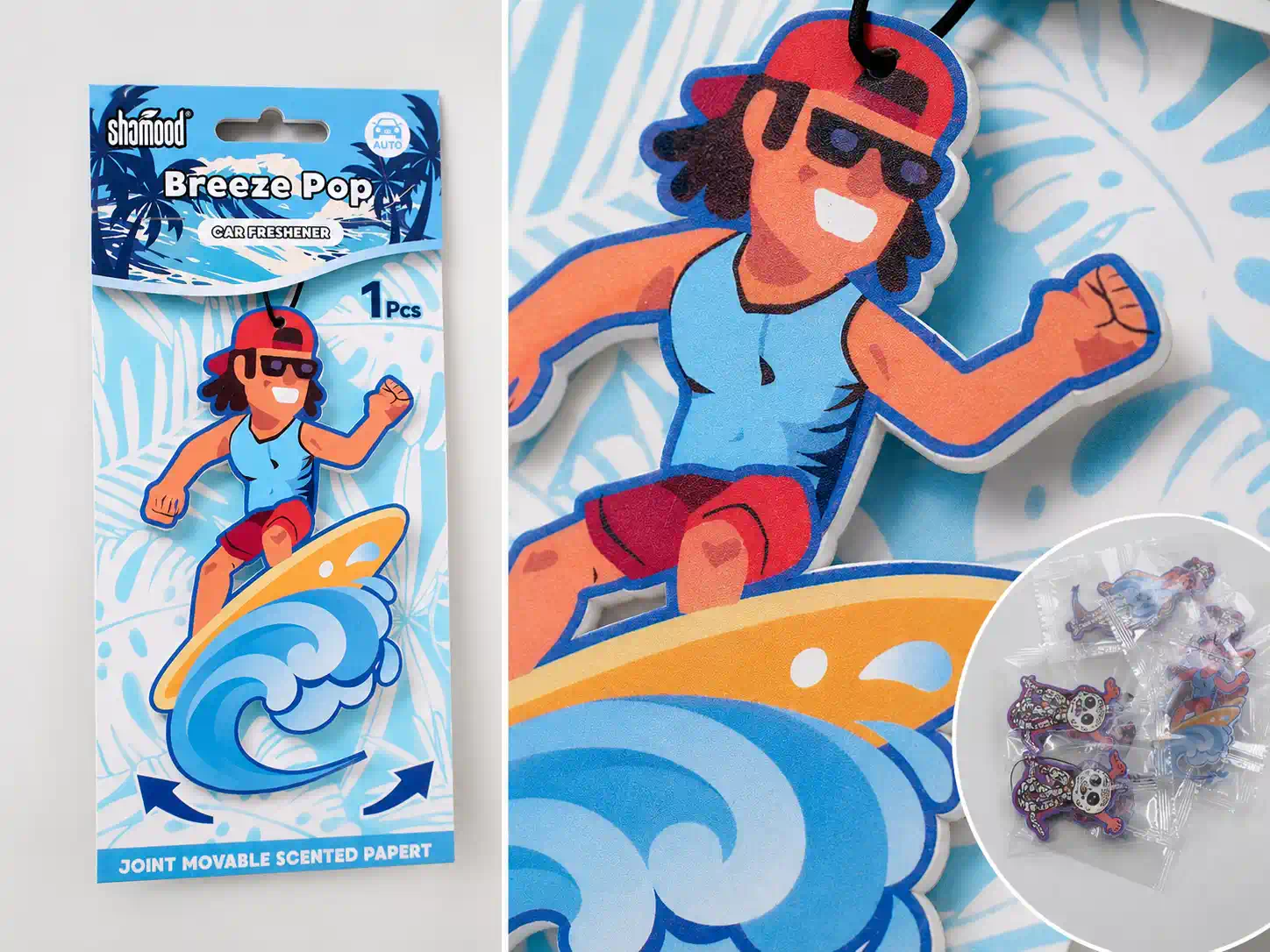 paper air fresheners showing print color matching and artwork consistency