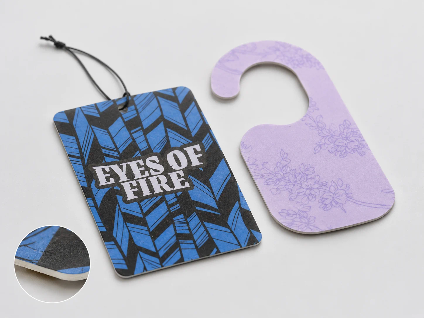 custom paper air fresheners showing thickness options and paper edge detail