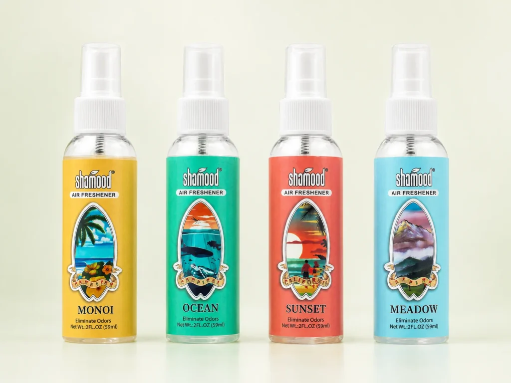 spray air freshener products in multiple fragrance bottles