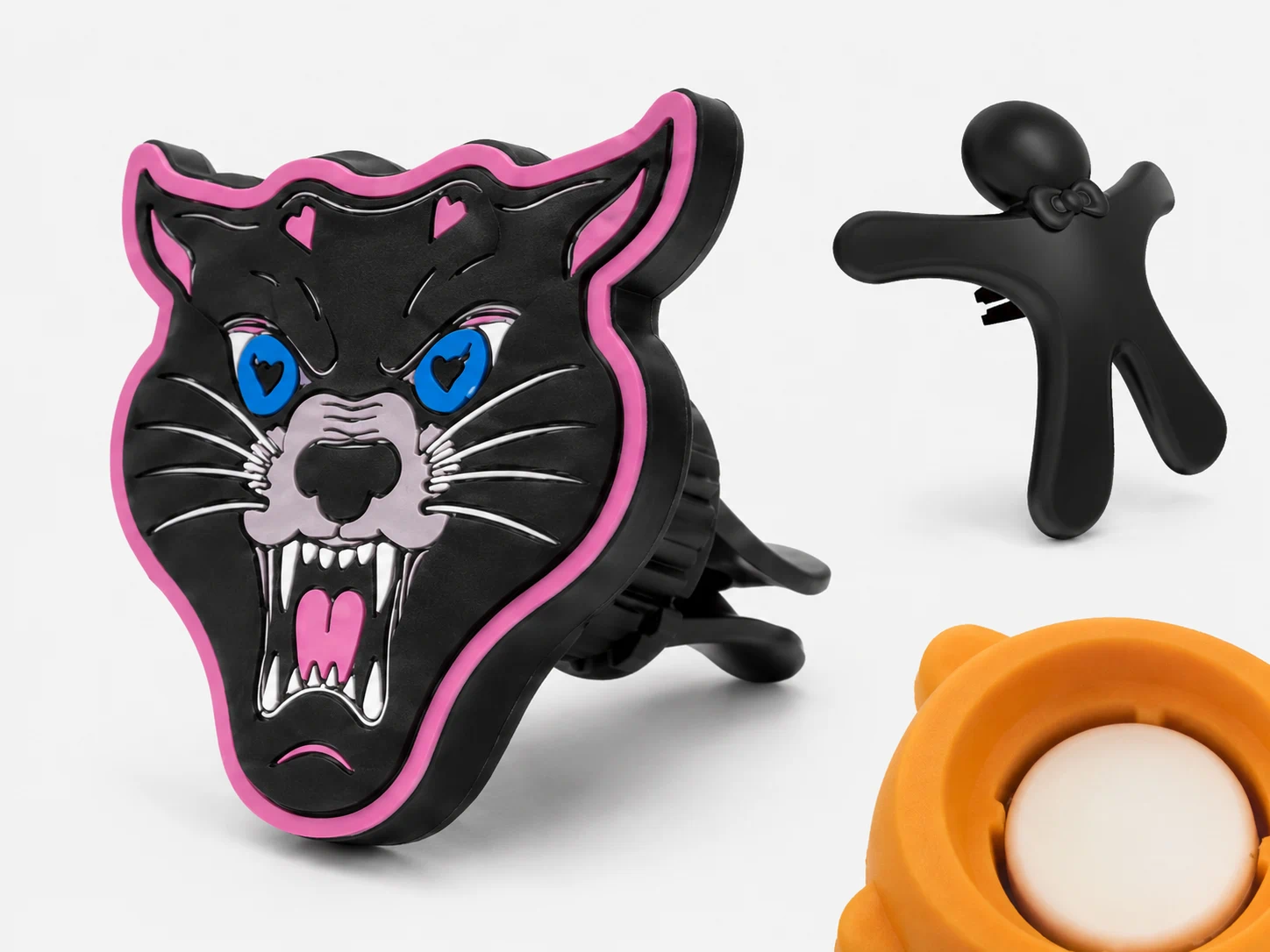 Examples of custom 3D scented vent clip forms with molded EVA and scented core designs