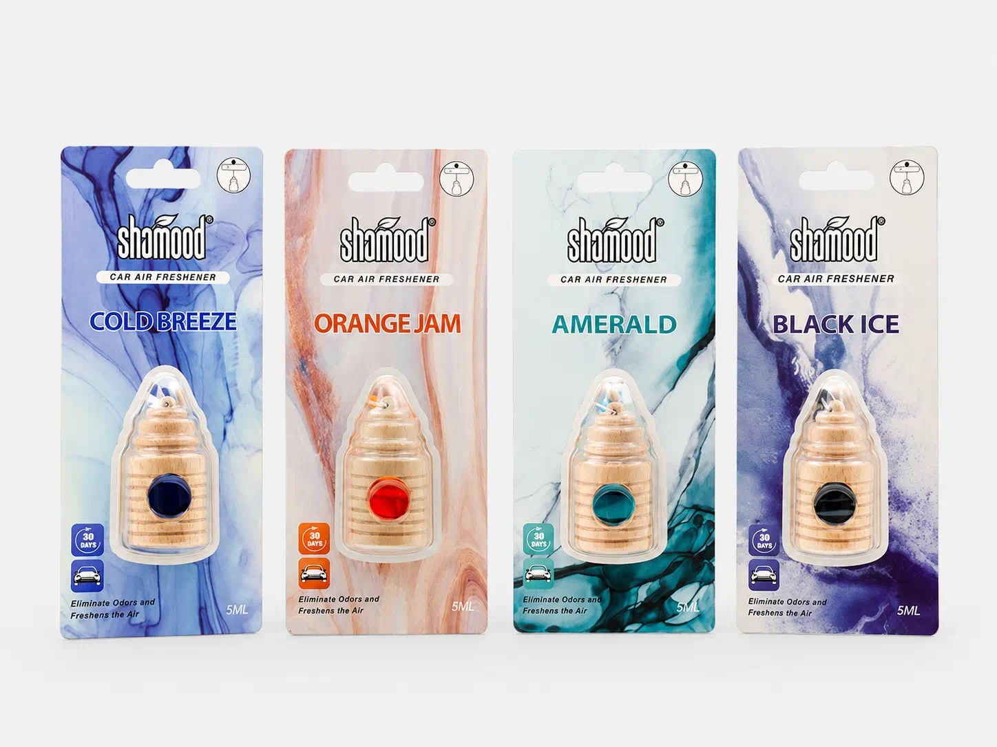 Private label hanging glass car air freshener branding and retail presentation