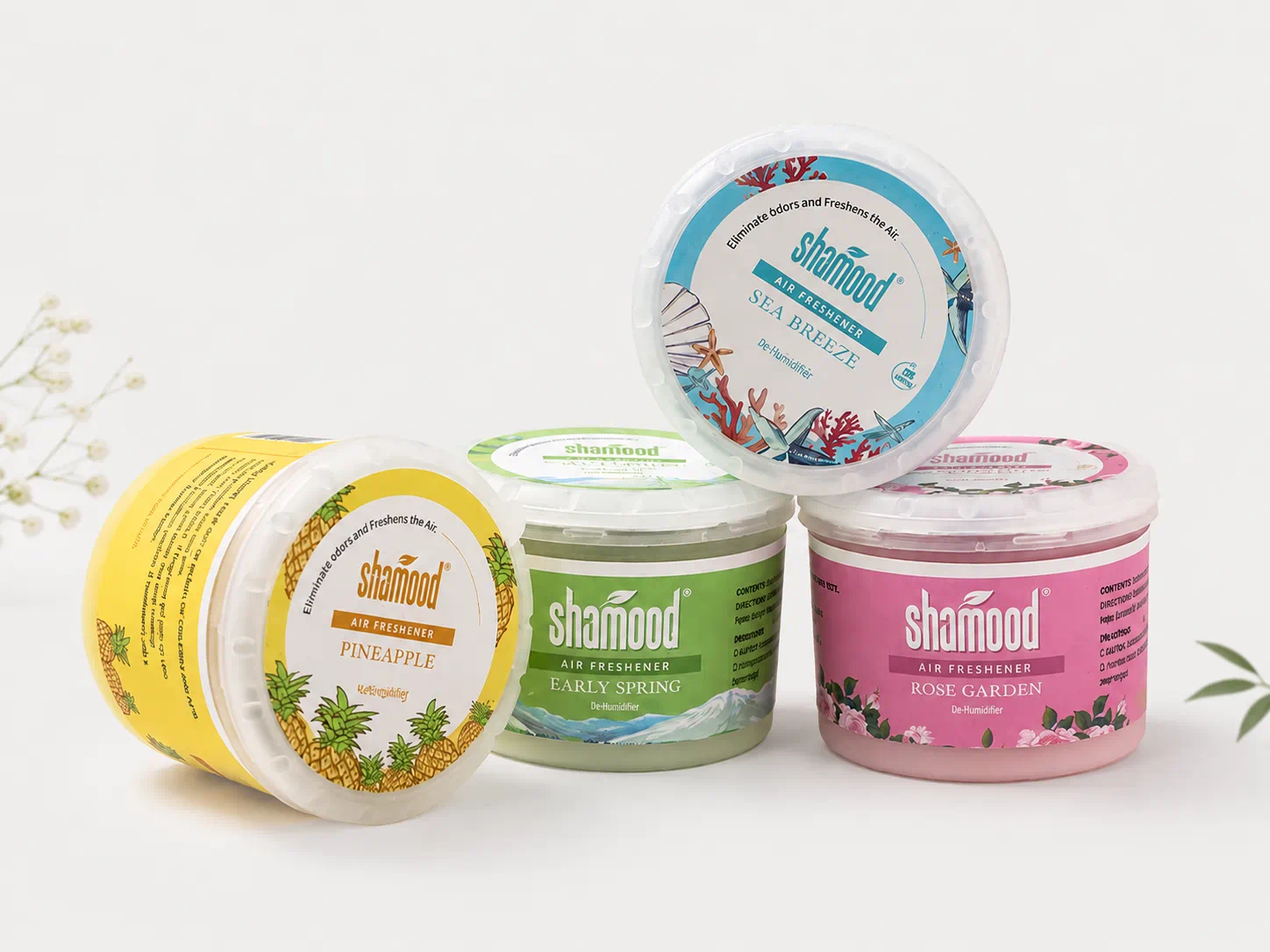 Round gel air freshener in a compact container format